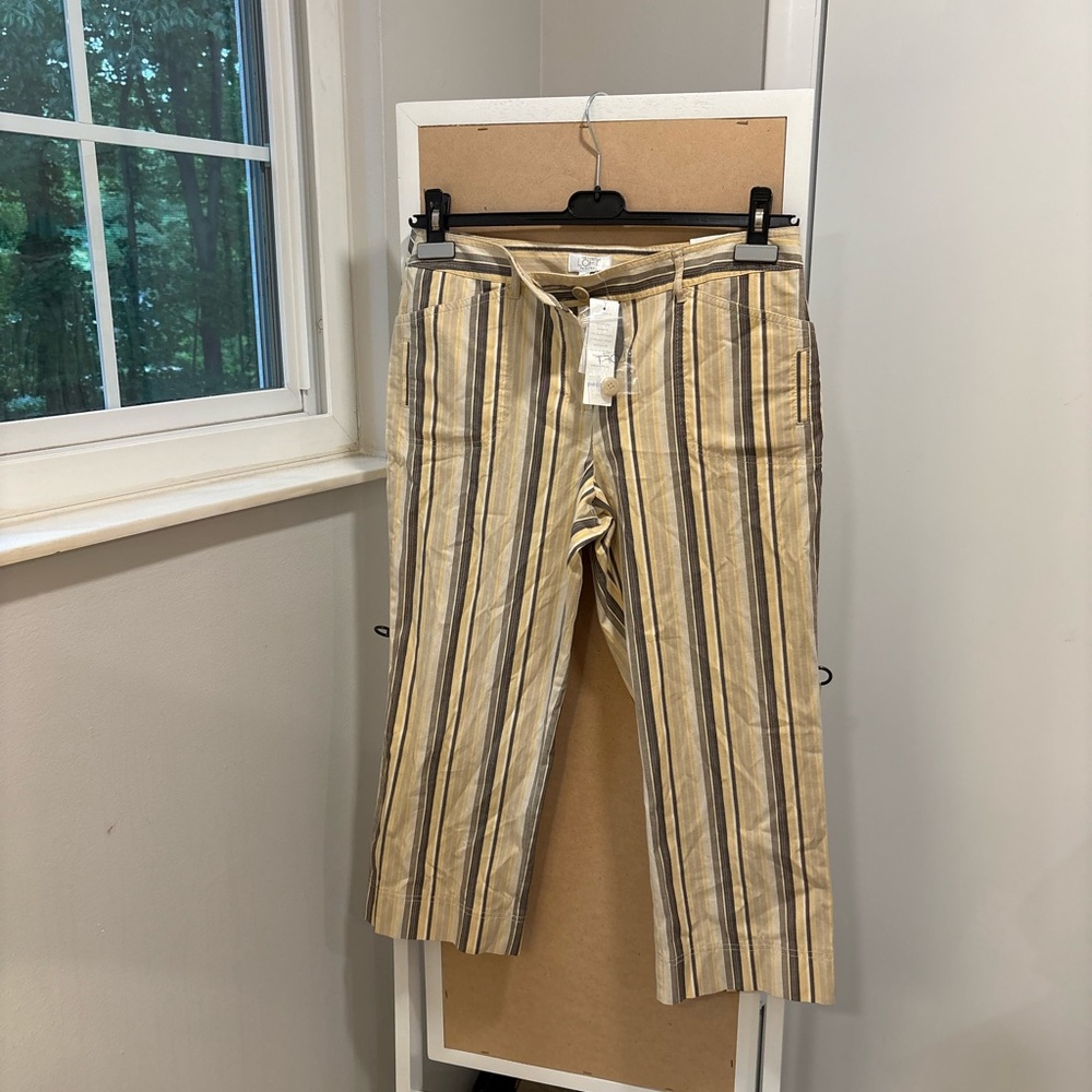 LOFT Striped Linen Blend Crop Pants Size 2